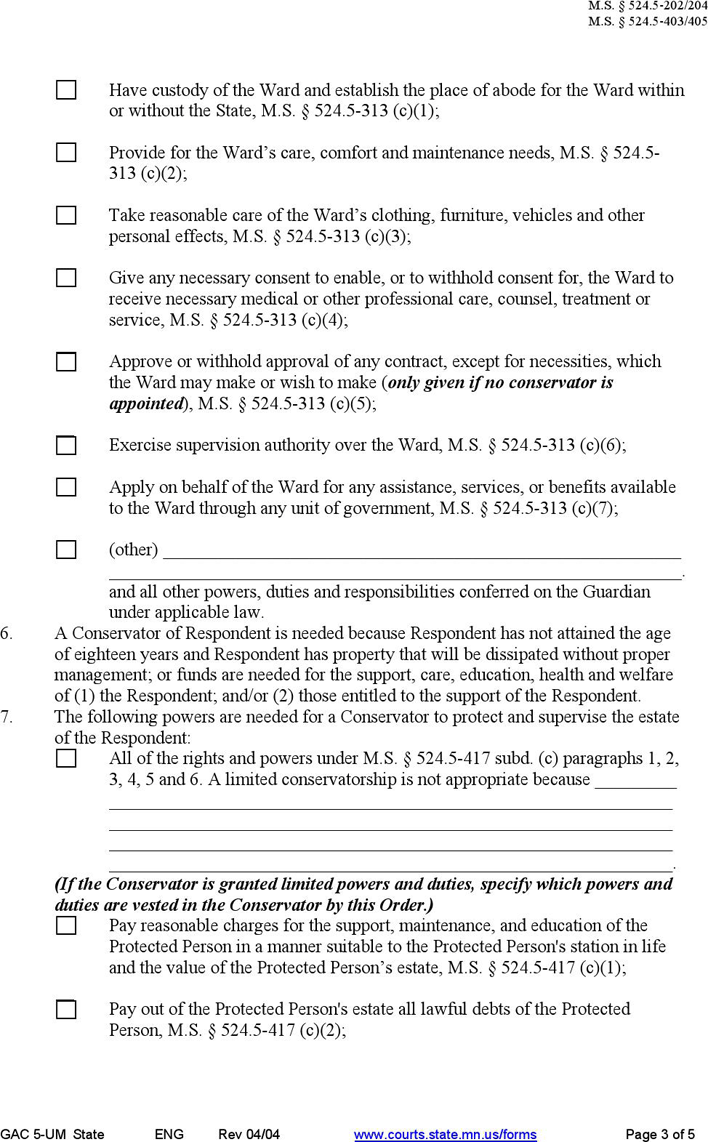 Minnesota Guardianship Form 1 Page 3