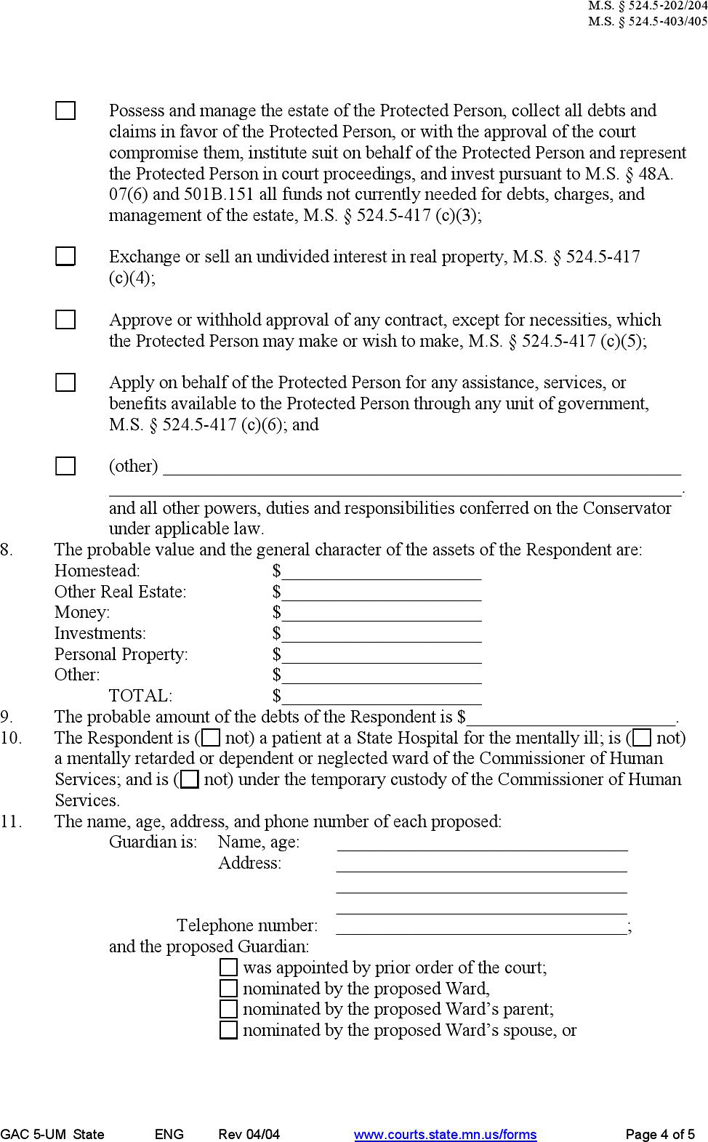 Minnesota Guardianship Form 1 Page 4