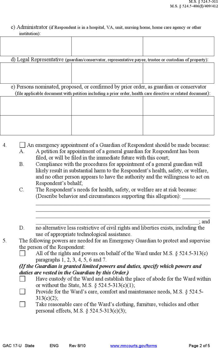 Minnesota Guardianship Form 3 Page 2