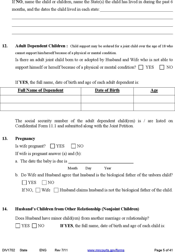 Minnesota Joint Petition For Marriage Dissolution With Children Page 5