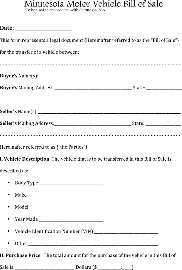 free minnesota motor vehicle bill of sale pdf 205kb 3 page s