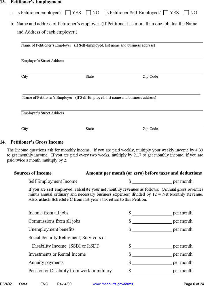 Minnesota Petition For Dissolution of Marriage Without Children Page 6