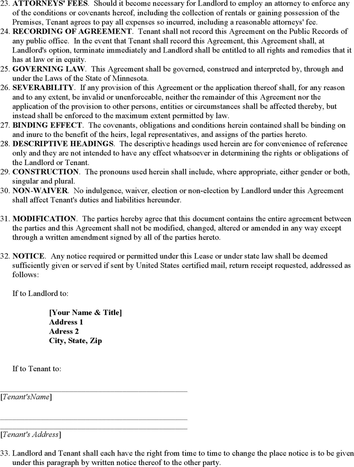 Minnesota Residential Lease Agreement Page 5