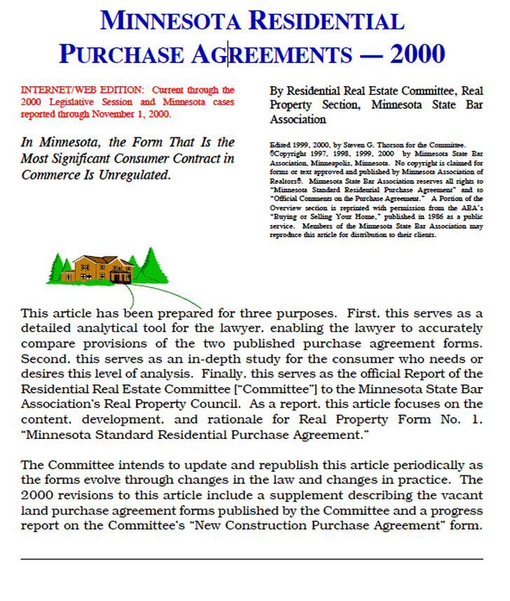 Minnesota Residential Purchase Agreements Sample