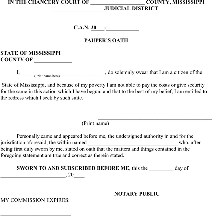 Mississippi Affidavit to Commence or Continue Suite without Prepayment or Payment of Court Costs Form Page 4