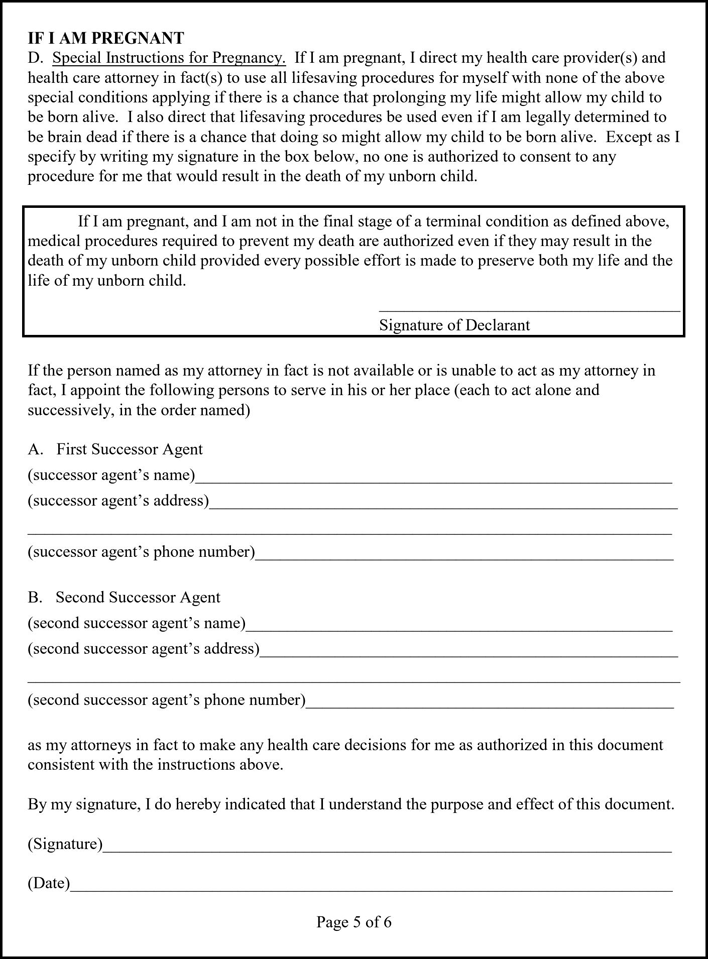 Mississippi Durable Power of Attorney for Health Care Form Page 5