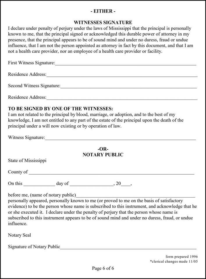 Mississippi Durable Power of Attorney for Health Care Form Page 6