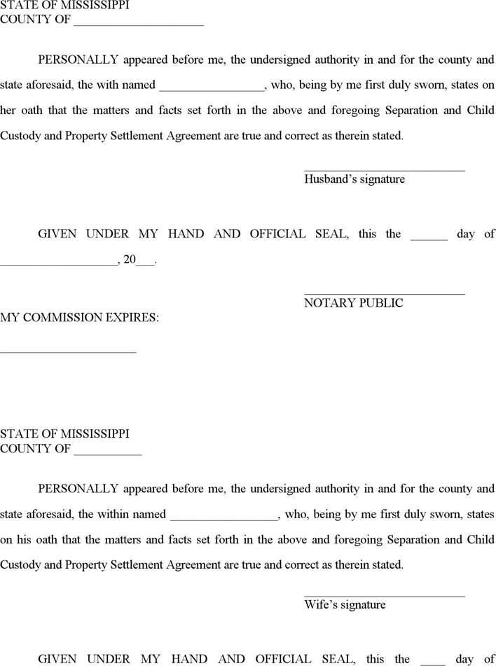 Mississippi Marital Settlement Agreement (with minor children) Form Page 5