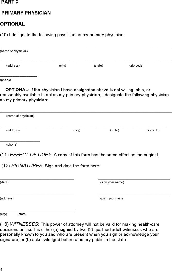Mississippi Medical Power of Attorney Form Page 5