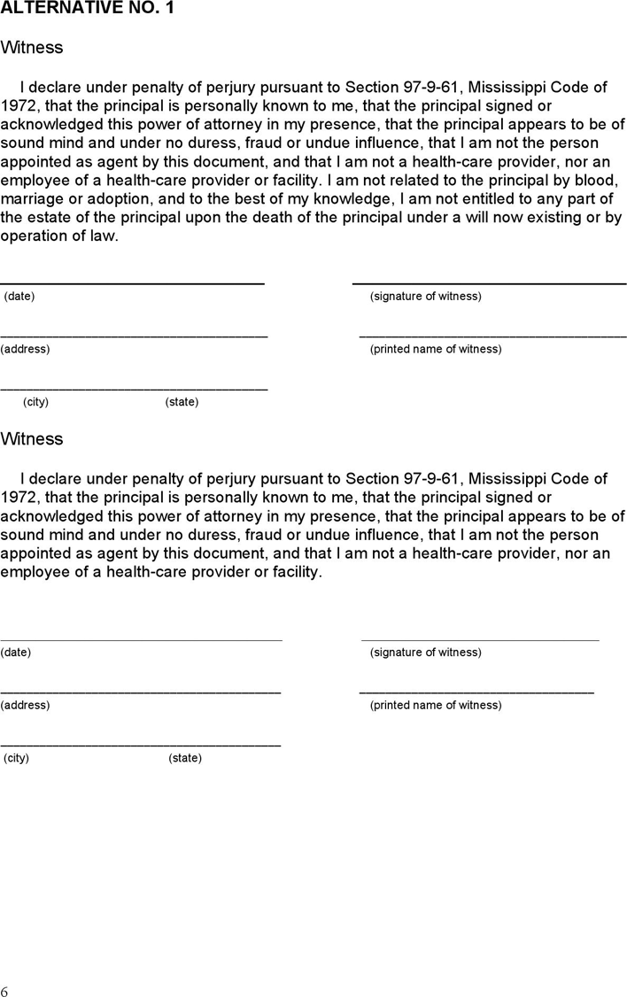 Mississippi Medical Power of Attorney Form Page 6