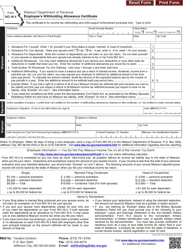 Missouri State Income Tax Forms Fillable Printable Forms Free Online
