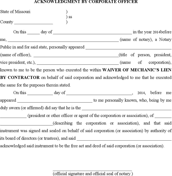 Missouri Waiver of Mechanic's Lien By Contractor Page 4