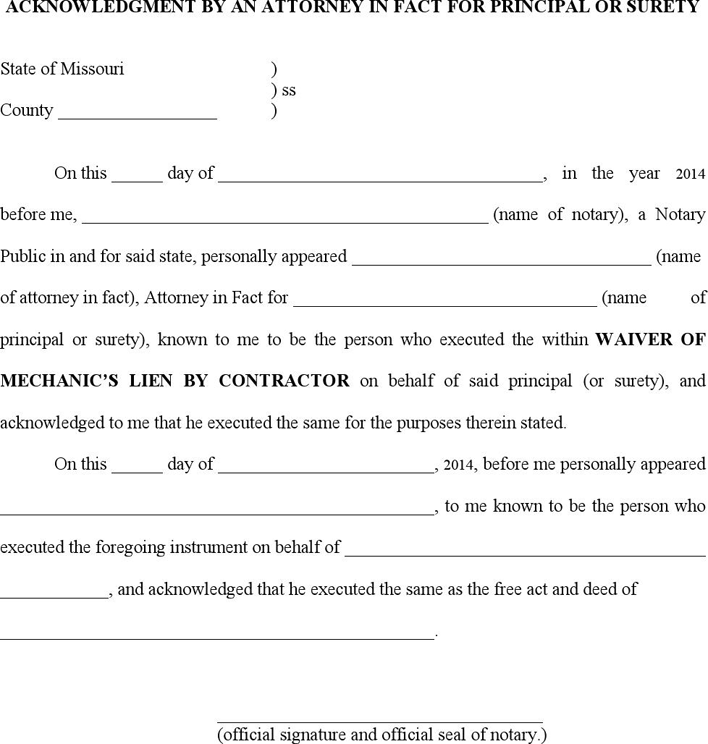 Missouri Waiver of Mechanic's Lien By Contractor Page 5