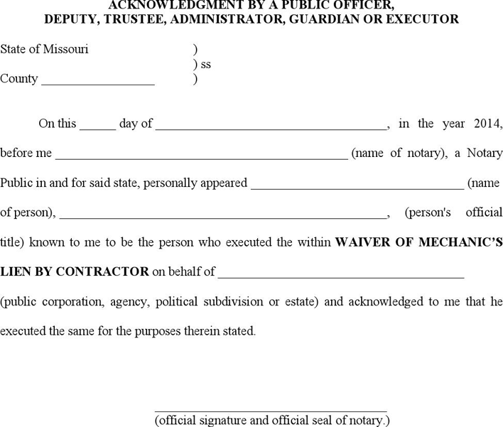 Missouri Waiver of Mechanic's Lien By Contractor Page 6