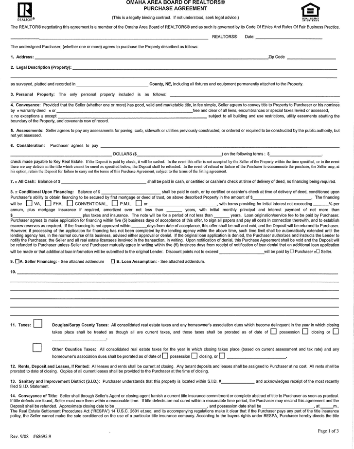Free Nebraska Purchase Agreement Form PDF 2883KB 17 Page(s)