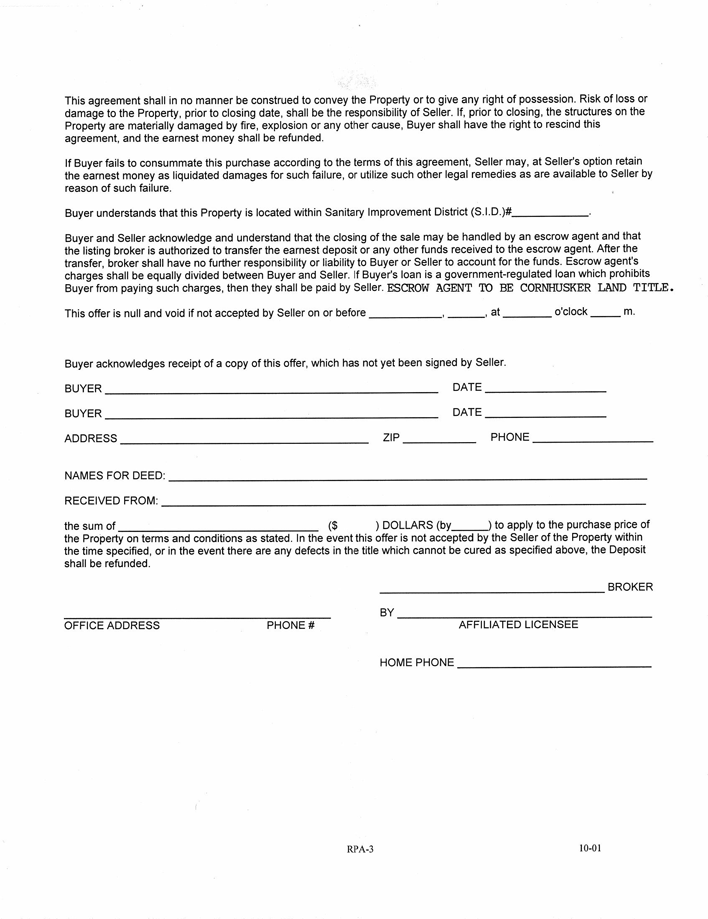 Nebraska Residential Purchase Agreement Form Page 3