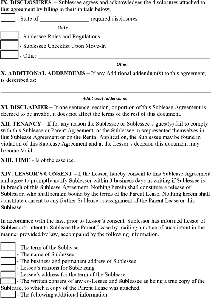 Nebraska Sublease Agreement Form Page 4