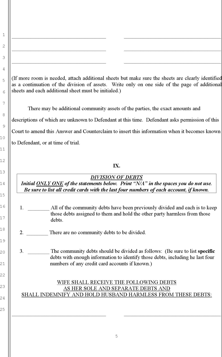 Nevada Answer to Complaint for Divorce and Counterclaim No Children Form Page 5