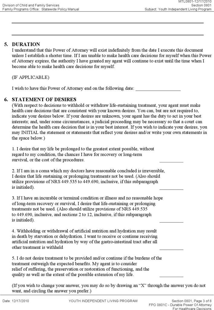 Nevada Health Care Power of Attorney Form Page 5