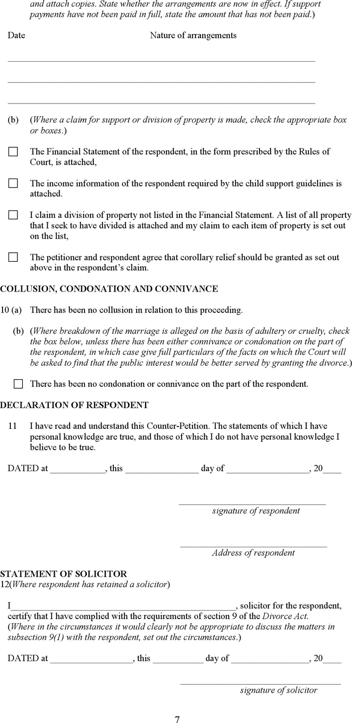 New Brunswick Answer and Counter Petition Form Page 7