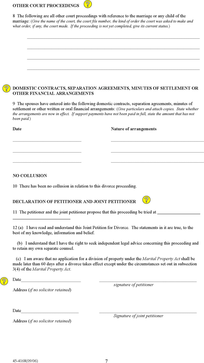 New Brunswick Joint Petition for Divorce Form Page 7
