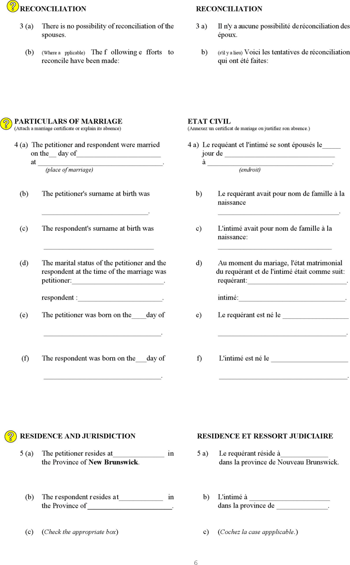 New Brunswick Petition for Divorce Form Page 5