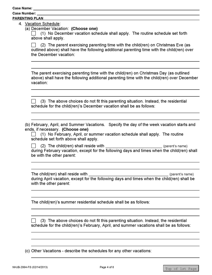 New Hampshire Parenting Plan Form Page 4