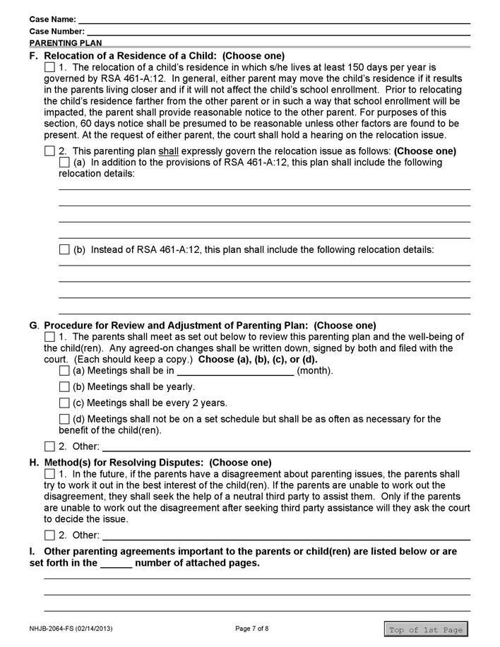 New Hampshire Parenting Plan Form Page 7