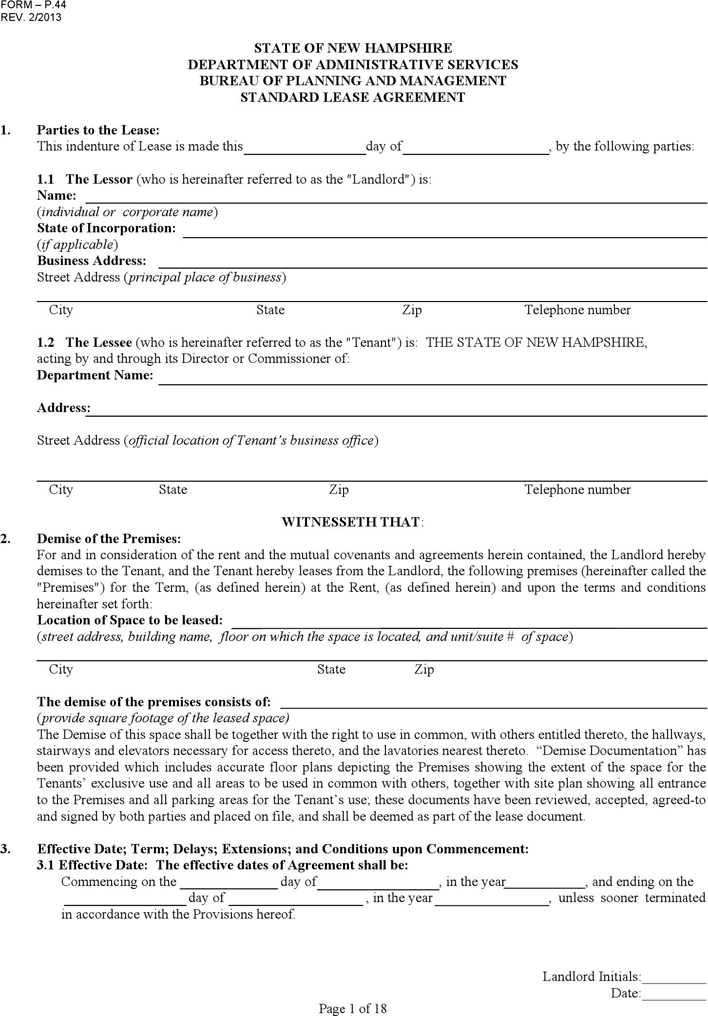 New Hampshire Standard Lease Agreement Form Page 4