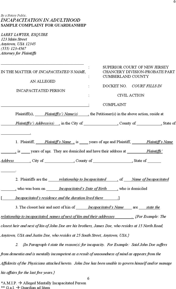 New Jersey Guardianship Form Page 6