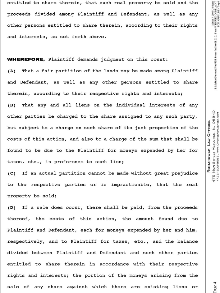 New Jersey Verified Complaint For Annulment Sample Page 4