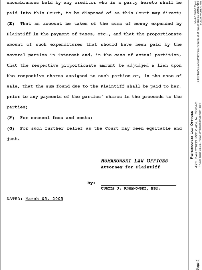 New Jersey Verified Complaint For Annulment Sample Page 5
