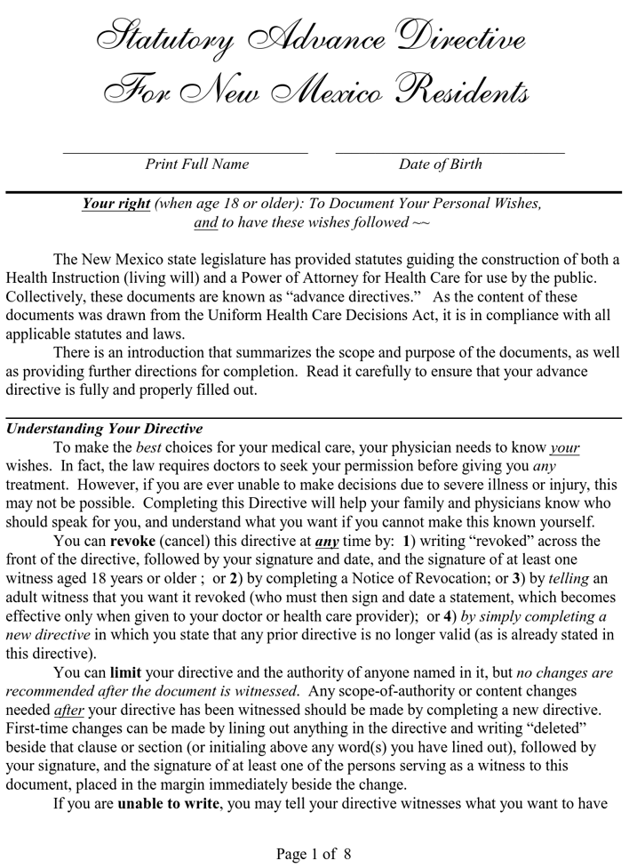 New Mexico Advance Directive Form Page 6