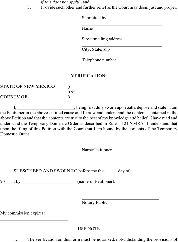 New Mexico Petition for Dissolution of Marriage (without Children) Form Page 2