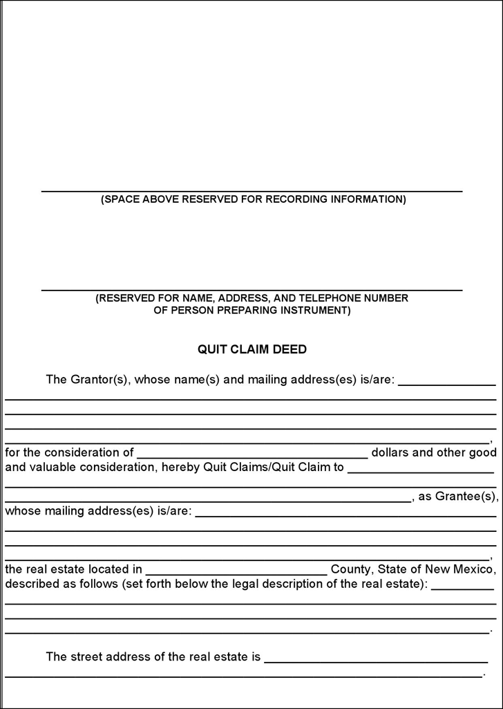 Free New Mexico Quit Claim Deed Form PDF 16KB 2 Page s 