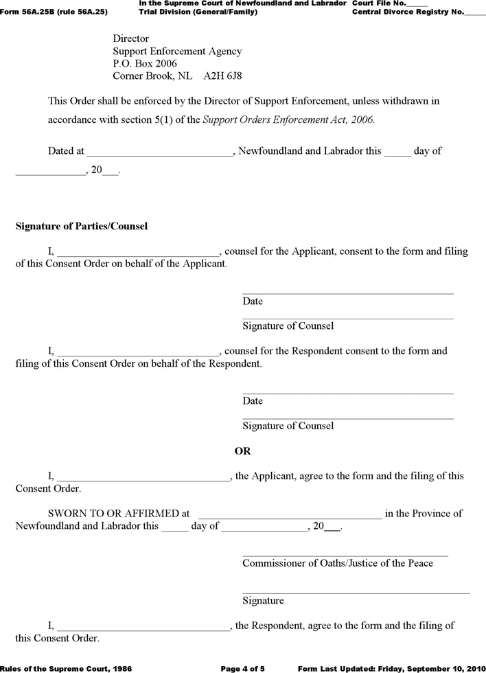 Newfoundland and Labrador Consent/Interim Order Form Page 4