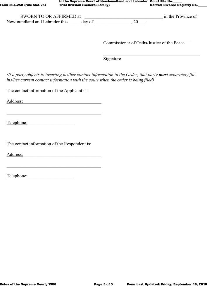 Newfoundland and Labrador Consent/Interim Order Form Page 5
