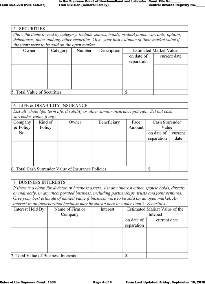 Newfoundland and Labrador Property Statement Form Page 4