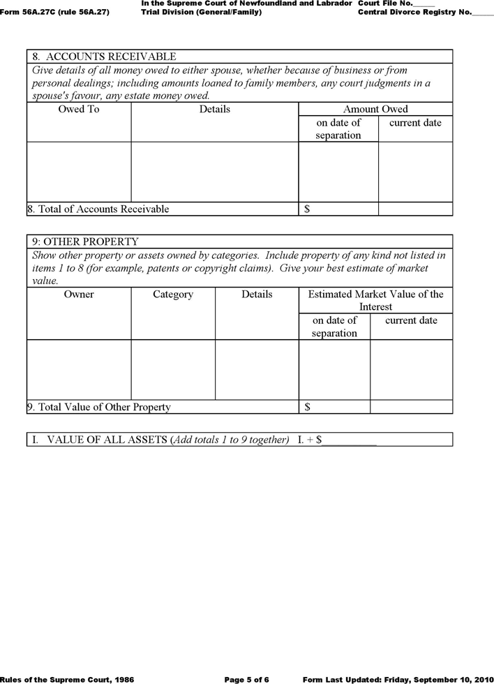 Newfoundland and Labrador Property Statement Form Page 5