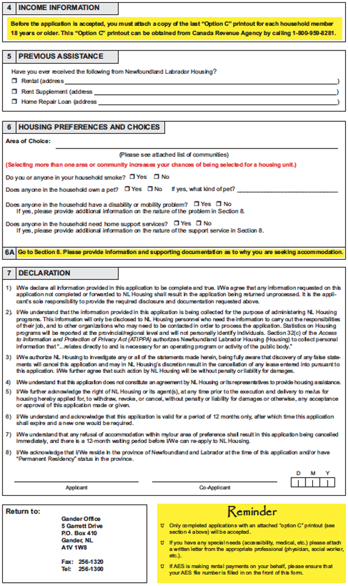 Newfoundland and Labrador Rental Application Form Page 2