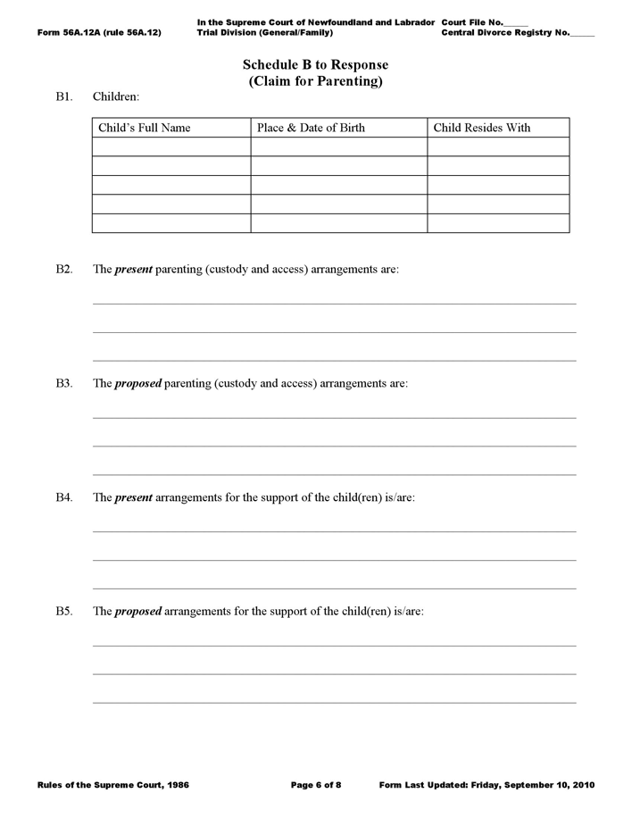 Newfoundland and Labrador Response Form Page 6