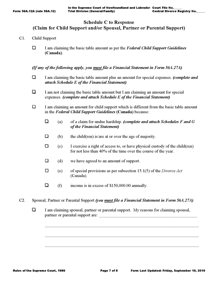 Newfoundland and Labrador Response Form Page 7