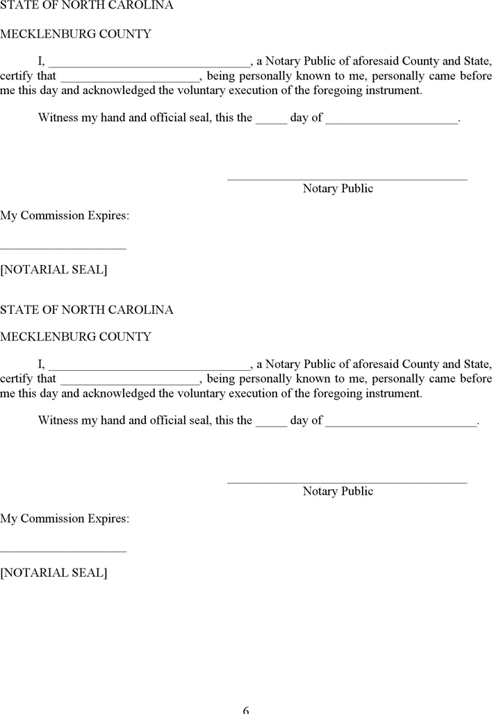 North Carolina Joint Tenant Agreement Form Page 6