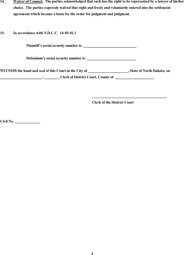 North Dakota Judgment Form Page 4