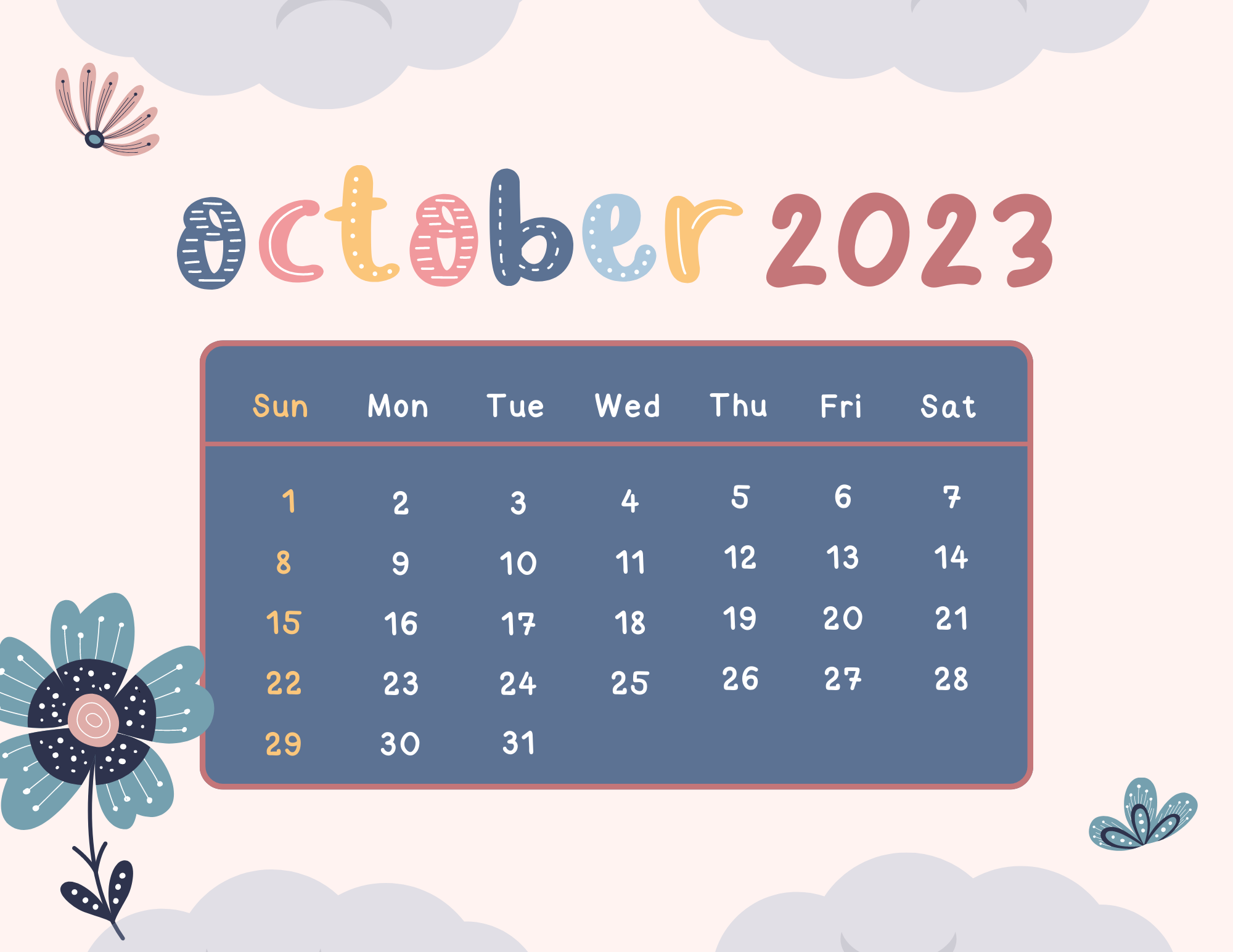 Free October 2023 Calendar PDF 18KB 1 Page(s)
