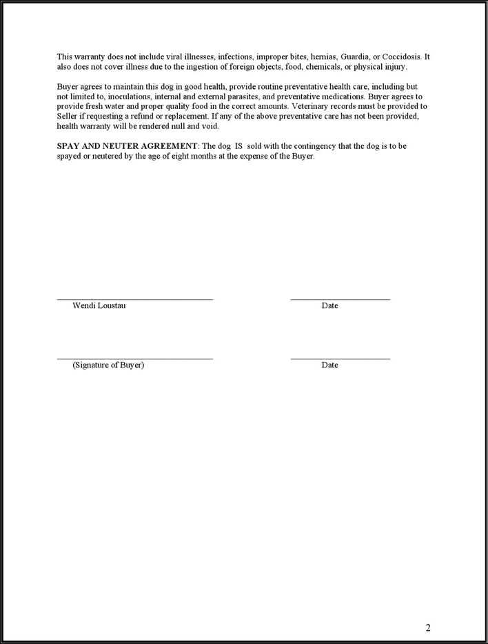 Ohio Animal Bill of Sale Form Page 2