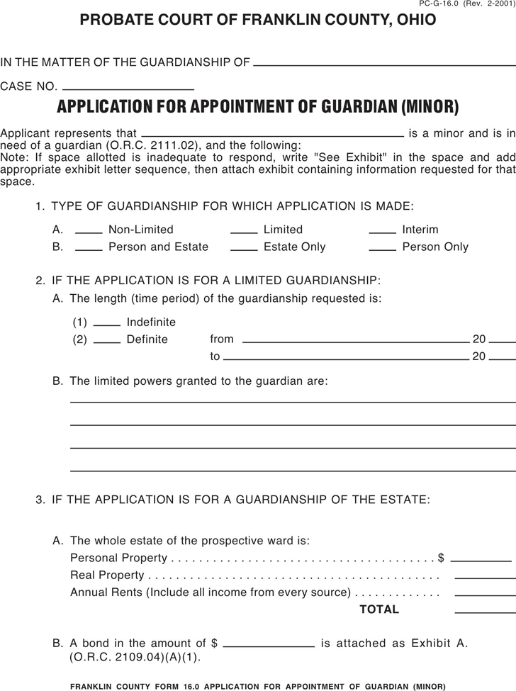 Free Ohio Guardianship Form PDF 40KB 4 Page(s)