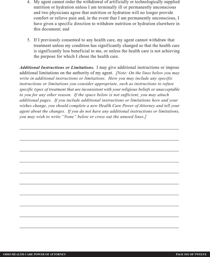 Ohio Health Care Power of Attorney Form 2 Page 7
