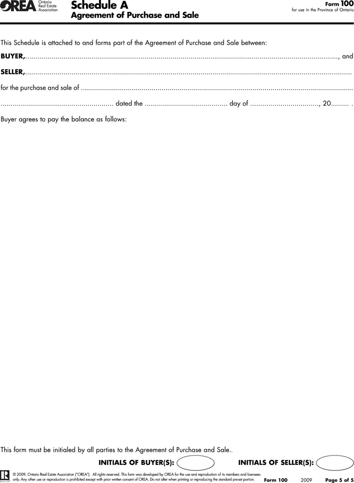 Ontario Agreement of Purchase and Sale Form Page 5