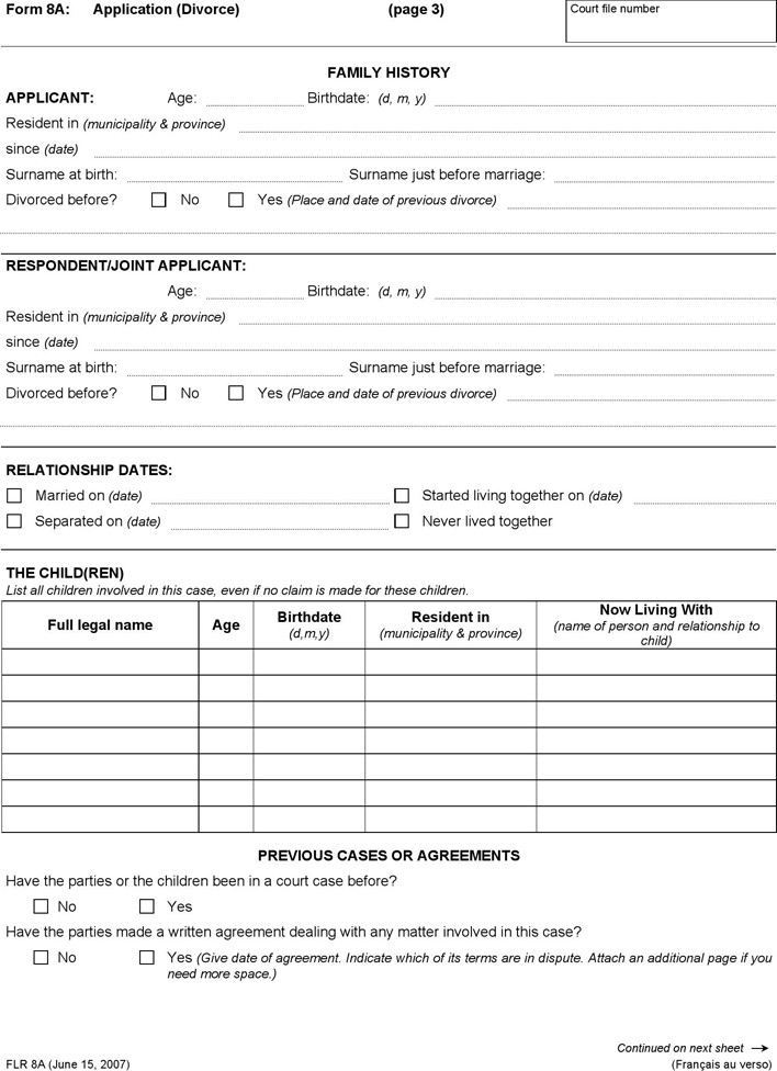 Ontario Application (Divorce) Form Page 5